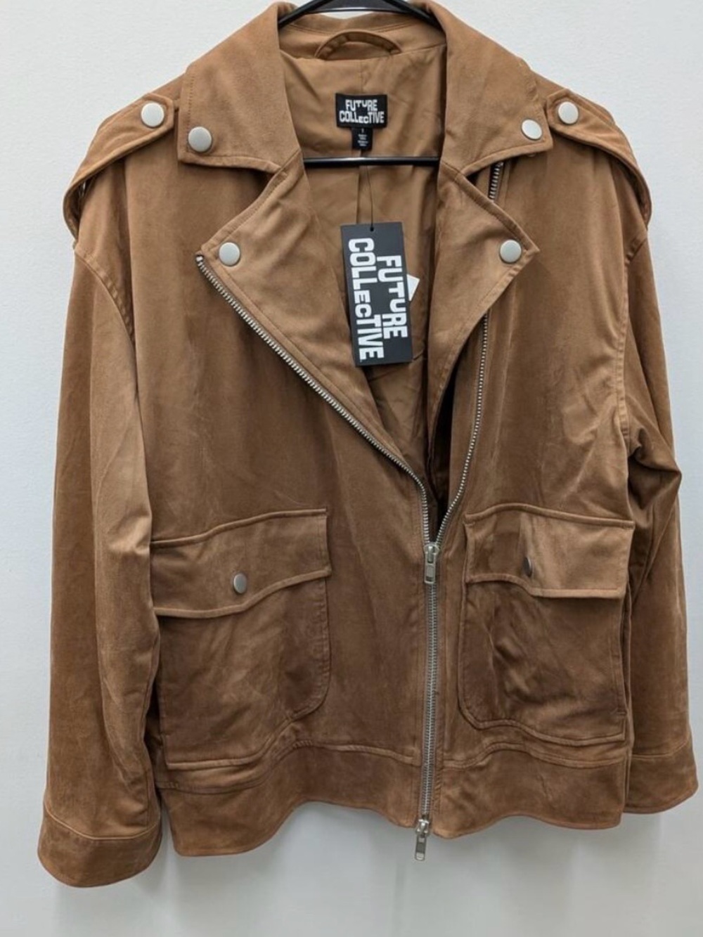 Future Collective Women's Tan Suede Moto Jacket